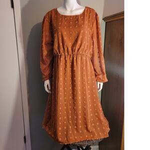 HANNA NIKOLE Terracotta Orange Maxi Dress 22W Plus Modest Boho Smocked Swiss Dot